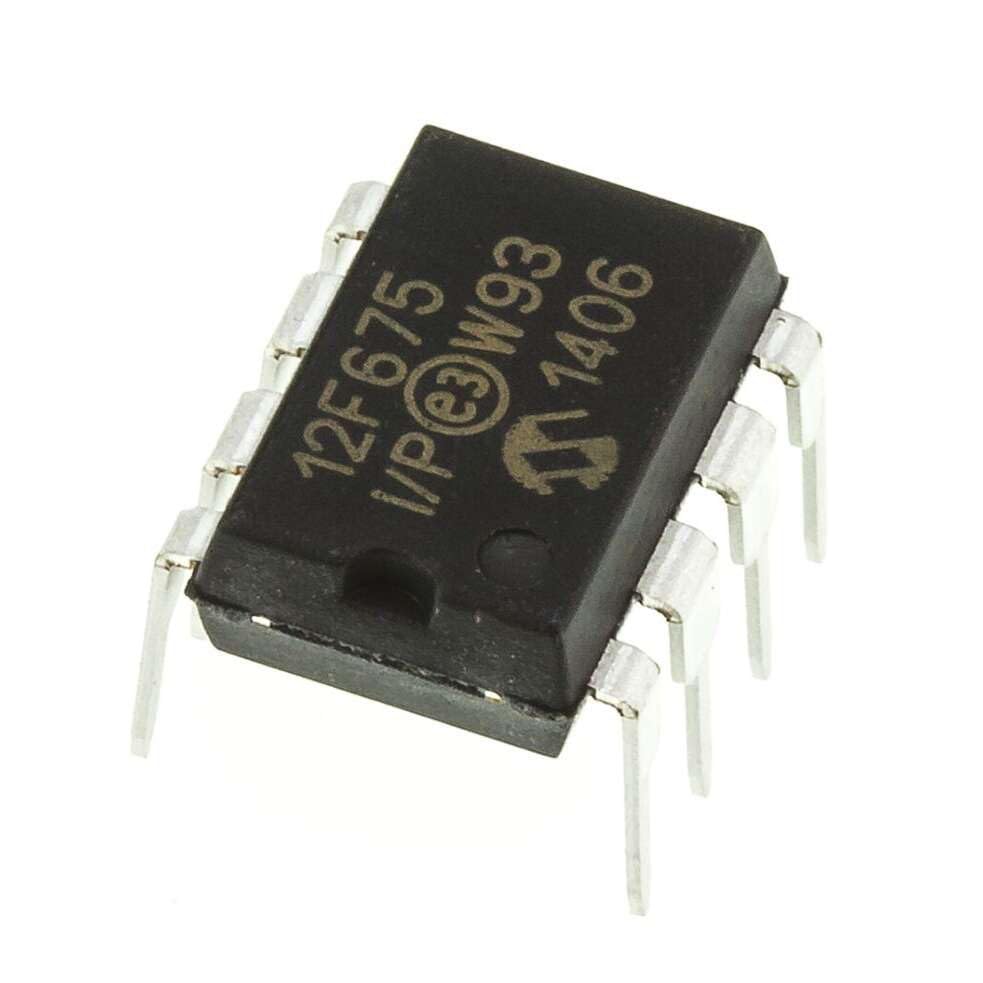 PIC Microcontroller, PIC12F675-I/P, 8-pin, 1024 x 14 words, 128 B Flash, 4 MHz, 4-channel ADC, 6 I/O Pins
